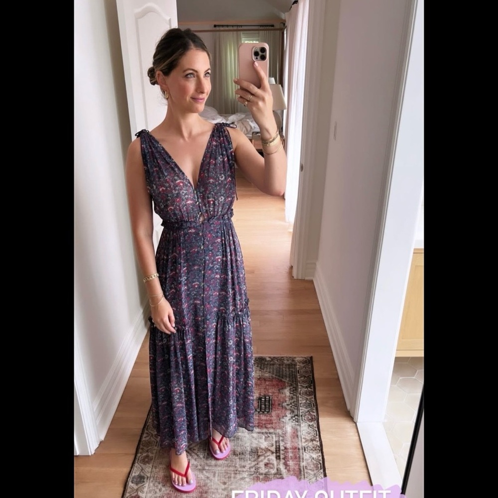 Ulla Johnson Silk Sleeveless Maxi Dress Purple Floral SZ 0 XS
